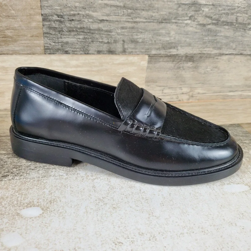 Steve Madden Madison Loafer Shoes Women Sz 7.5 M Black Leather Slip On Round Toe